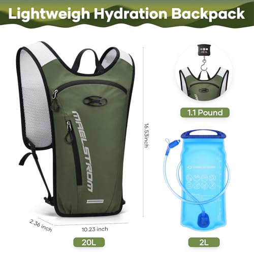Maelstrom Hydration Backpack with 2L Water Bladder,Lightweight Running Vest - color: Army Green