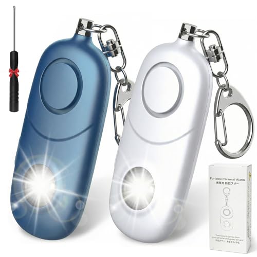 Personal Alarm for Women Keychain Alarm: Qoosea 135dB Emergency Keychain Siren with Strobe Light Loud Siren for Women Kids Students Seniors Emergency Self-Defense for Night Sports - color: Dusty blue + White