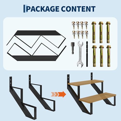 Heavy Duty Steel Stair Step Riser 2 Pack - 2 Step Reinforced Metal Stringer with Support Legs - Corrosion-Resistant Indoor/Outdoor, Max 600lb Capacity - Step 2 |with a Pair of Gloves