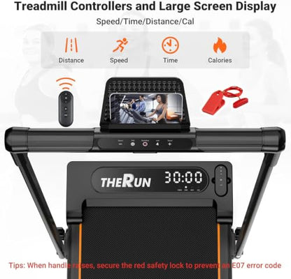 THERUN Walking Pad with Handle Bar, Compact Under Desk Portable Treadmill