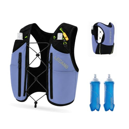 ROOT5 Running Hydration Vest 5L with 2 x 500ml Soft Flasks, Lightweight Running Vest with Water Bottles for Men and Women, Trail Running Pack - color: Black+purple, size: Small