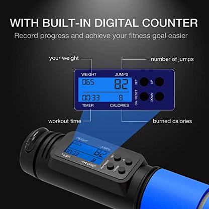 Jump Rope, H Handio Jump Rope with Counter, Workout Jumping Rope with Steel Ball Bearings, Adjustable Length Speed Skipping Rope for Men Women Kids Home Gym, Crossfit, Fitness Exercise - color: Blue