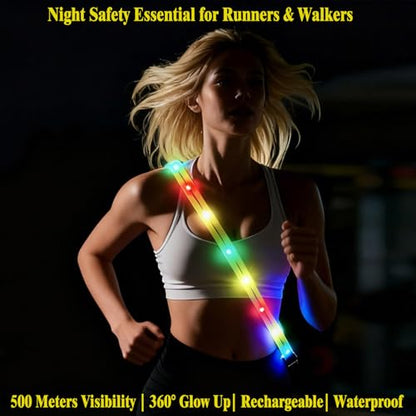 Running Lights for Runners Light Up Vest for Night Walking Neon Vest Shoulder Light Led Belt for Night Safety Wearable Led Lights Reflective Sash