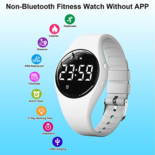Kids Pedometer Fitness Watch Without App/Bluetooth, Rechargeable Sports Watch with 21-Day Battery Life, IP68 Waterproof Watch with Alarm Clock Timer Step/Distance/Calorie Counter for Kid Boys Girls - color: White