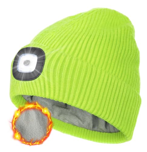 MELASA Winter Fleece Lined Beanie with The Light, Warm Gifts for Men Dad - color: Fluorescent Yellow