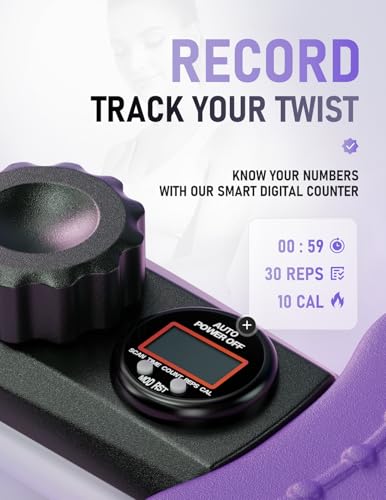 Waist Twister Machine Exercise, Ab Twist Board with Smart LED Digital Counter, Supports 300 lbs, Noiseless, Anti-Slip, Compact Portable for Home Gym Workout Equipment (Deep Purple)