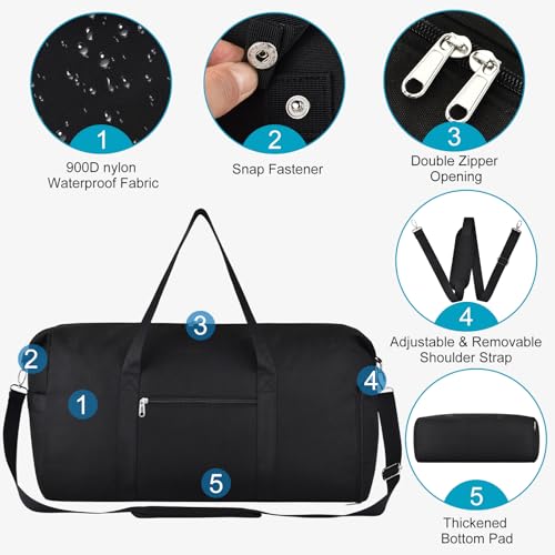 Carry On Luggage 22x14x9 Airline Approved, 65L Gym Duffle Bag for Travel - color: Black, size: 65L