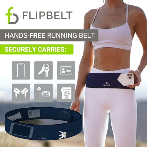 FlipBelt Classic Running Belt, Phone Holder for Running, Money Belt Pouch - color: Midnight Blue, size: Medium