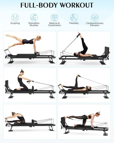 91.3" Pilates Reformer Foldable, TYRSEN Adjustable Pilates Machine, Springs and Cords Dual Resistance Customizable, Longer Smooth Rail, Jump Board, Full-Body Workout Equipment Home Use, Up to 400 lbs