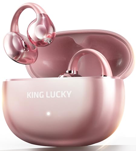 King Lucky Next-gen Clip on Earbuds Open Ear Wireless Bluetooth 6.0 Headphones with Mic,50H Play,ENC,IPX5 Waterproof,Sports Ear Buds,Comfortable for Small Ears&Fitness,Running (Pink, Standard Size) - color: Pink