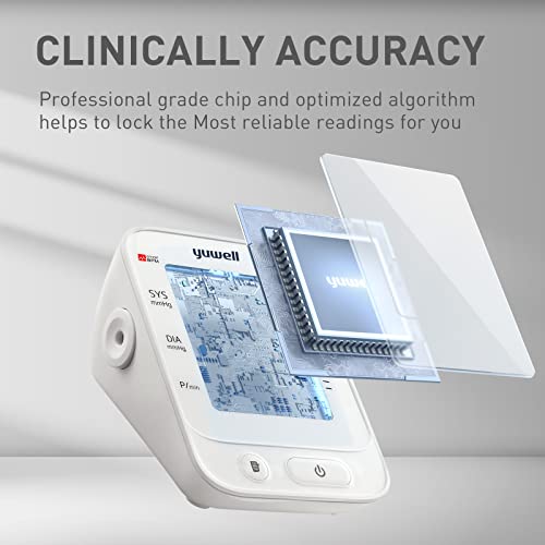 yuwell Blood Pressure Monitor, Large Upper Arm Blood Pressure Cuff, Digital Blood Pressure Machine for Home Use, Large Display, Stores 99 Readings, Voice Broadcasting with Power Adapter and Batteries - color: White