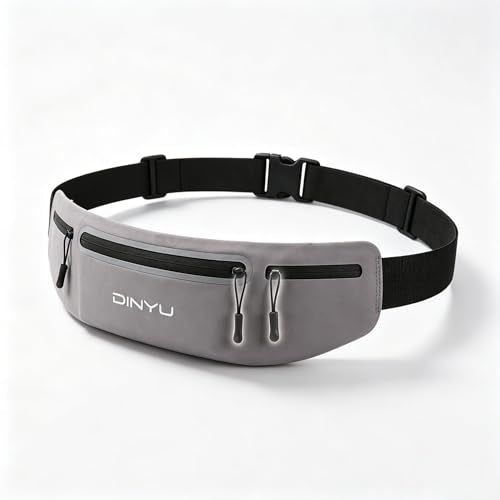 1 Pack Gray Slim Running Belt Fanny Pack, Waterproof Waist Pack Phone Holder, Adjustable Sport Waistband for Men Women, Workout Jogging Fitness Outdoor Activities