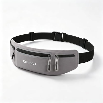 1 Pack Gray Slim Running Belt Fanny Pack, Waterproof Waist Pack Phone Holder, Adjustable Sport Waistband for Men Women, Workout Jogging Fitness Outdoor Activities