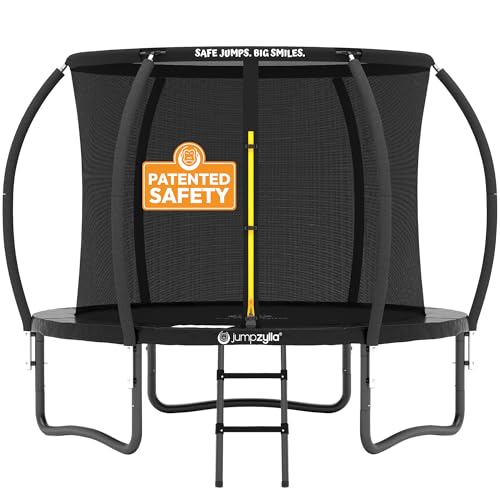 Jumpzylla Outdoor Trampoline with Net for Kids 8FT 10FT 12FT 14FT 15FT 16FT - color: Black, size: 8FT