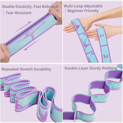 Adjustable Stretch Strap for Kids, 8-Loop Elastic Resistance Band for Children Gymnastics, Ballet Dance, Yoga, Stuff，Pilates & Flexibility Training, Home Exercise Equipment for Girls - color: Blue