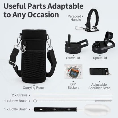 WixByti 32 oz Insulated Water Bottle with Straw, Stainless Steel Water Jug - color: Black, size: 32 Ounces