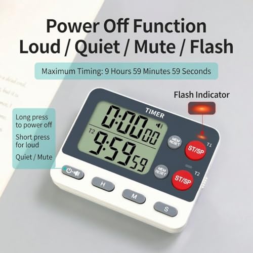 Digital Dual Kitchen Timer, 2 Channels Count UP/Down Kitchen Timer for Cooking, Large Display Cooking Timer with Magnetic Back, Loud Volume Alarm and Flashing Light, Battery Included - color: Black/Red