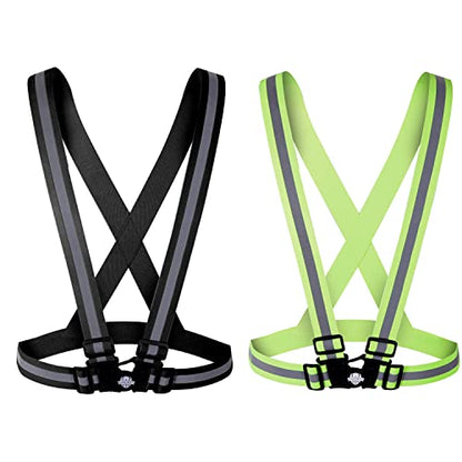 Dazonity High Visibility Safety Vests,2pcs,Yellow & Black,Lightweight,Adjustable & Elastic Vest,Hi Vis Reflective Strips, Fit for Men & Women, Construction,Cycling, Runnning, Surveyor