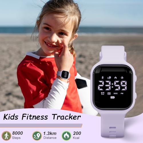 GOLDEN HOUR Kids Digital Sport Watches with Fitness Tracker, Alarm Clock, Stopwatch, No App Waterproof Birthday Gifts for Girls and Boys Ages 4-12 - color: Purple