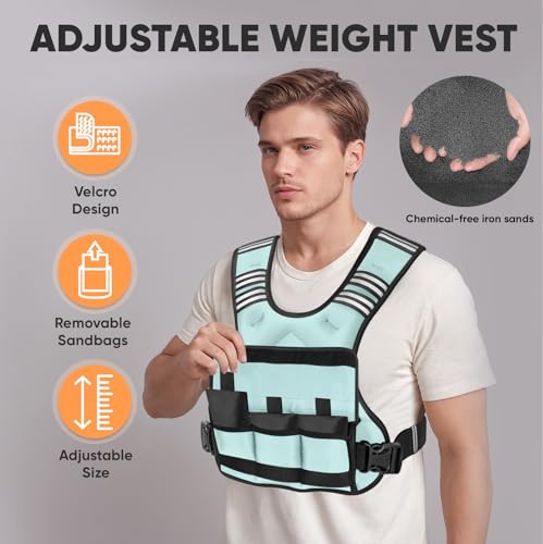 APEXUP Adjustable Weighted Vest, 4-10lb/12-18lb/20-32lb Vest with 6 Ironsand Weights and Large Pocket, Weight Vest for Men Women Strength Training, Running, Walking - color: Pastel Blue, size: 20-32lbs