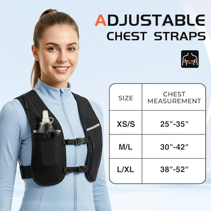 Running Vest for Women Men, Adjustable Chest Straps Running Hydration Vest for Marathon Jogging Trail Race Cycling Hiking, Lightweight Reflective Hydration Backpack with 500ml Soft Flask - size: X-Small-Small