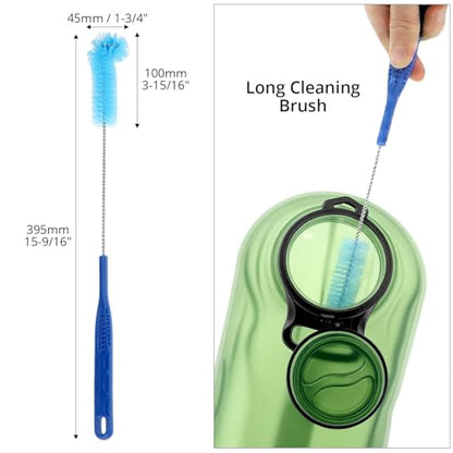 QWORK 4-Piece Hydration Bladder Cleaning Kit - Complete Backpack Reservoir Accessories Set with Brushes, Collapsible Drying Frame & Carrying Pouch