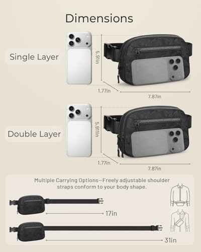 Fanny Packs for Women Crossbody Belt Bags, Waist Pack with Adjustable Strap - color: A-Black Camo, size: Double Layer