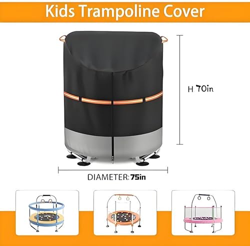 Mini Trampoline Cover for Kids 66–72 Inch – Heavy Duty 600D UV Resistant Waterproof Protective Cover – Fits Round Backyard +Toddler, with Drawstring & Buckles (Black, Fits 66–72 in Mini Trampoline) - size: Fits 66–72 in Mini Trampoline