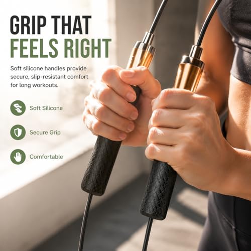 Jump Rope, Adjustable Jump Ropes,Skipping Rope Tangle-Free Rapid Speed,Silicone Handlesfor Women Men Kids,Exercise & Slim Body Jumprope at Home School Gym