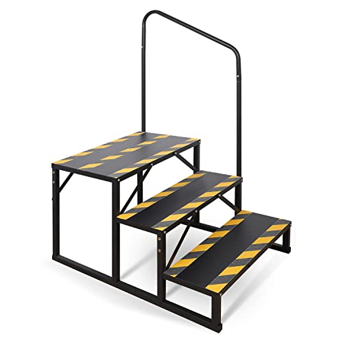 3 Step RV Stairs, Hot Tub Steps, Outdoor Spa Step Ladder with Handrail,Portable Economy 5th Wheel Stair for Travel Trailer, Motor Home, Camper and Porch with Non-Skid Tapes - size: RV Stairs - 3 Step with Single Handrail