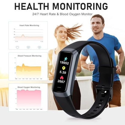 Fitness Tracker with 24/7 Heart Rate, Activity Trackers with Blood Pressure Sleep Monitor, 1.10" AMOLED Screen Step Tracker, Waterproof Step Counter, Health Smart Watch Pedometer for Women Men - color: black