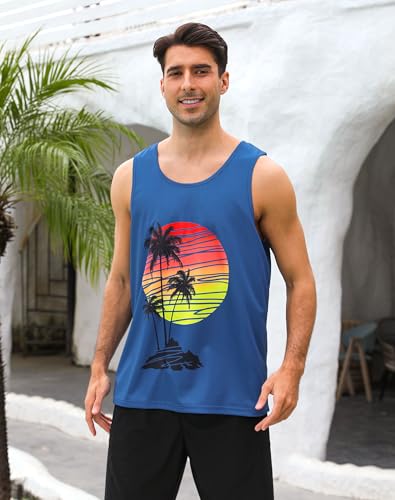 uideazone Mens Beach Tank Tops Summer Graphic Sleeveless Workout Shirt - color: Blue Black, size: XX-Large