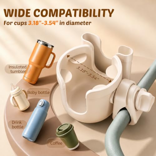Cup Holder for Walker: Stroller Cup Holder Attachment with Phone Holder - color: Beige