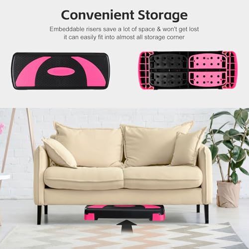 Non-Slip 31 Inch Aerobic Exercise Step Platform 4"-6"-8" Height Adjustable Risers for Home Gym Cardio Training Fitness Workout Stepper Trainer - color: Pink