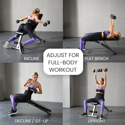 Finer Form 5-in-1 Weight Bench for Home Gym, Adjustable and Foldable