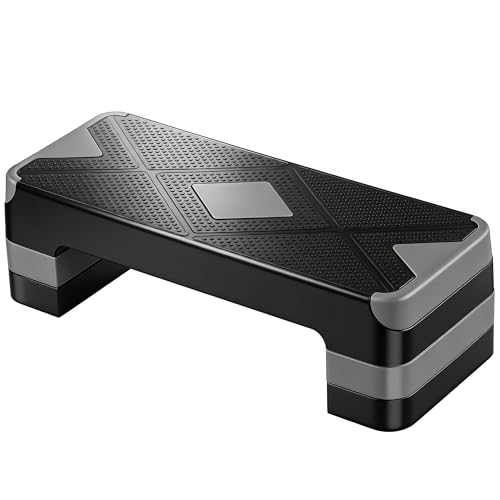 ZENY 26.5 inch Aerobic Step Platform with 4 Step Risers, 400 lbs Capacity - color: Grey