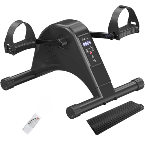 12-Levels Mini Exercise Bike Under Desk with LCD Display, Quiet Electric Bidirectional Bicycle Pedals for Home for Seniors, Stationary Bike Under Desk for Leg & Arm Physical Therapy Exerciser - color: Black