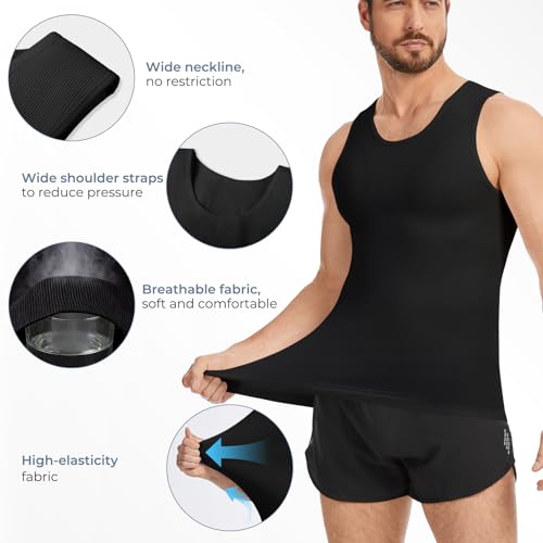Sleeveless Compression Shirt Men Slimming Body Shaper Vest Mens Compression Tank Top Undershirt Shapewear Tummy Control - color: Black, size: XX-Large