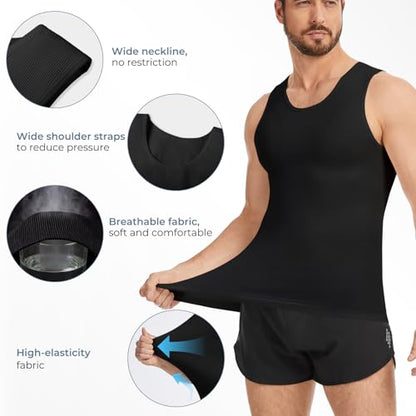 Sleeveless Compression Shirt Men Slimming Body Shaper Vest Mens Compression Tank Top Undershirt Shapewear Tummy Control - color: Black, size: XX-Large