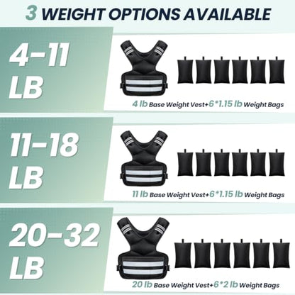 Adjustable Weighted Vest for Women and Men, 4-11lb/11-18lb/20-32lb Vest - size: 4-11 lbs