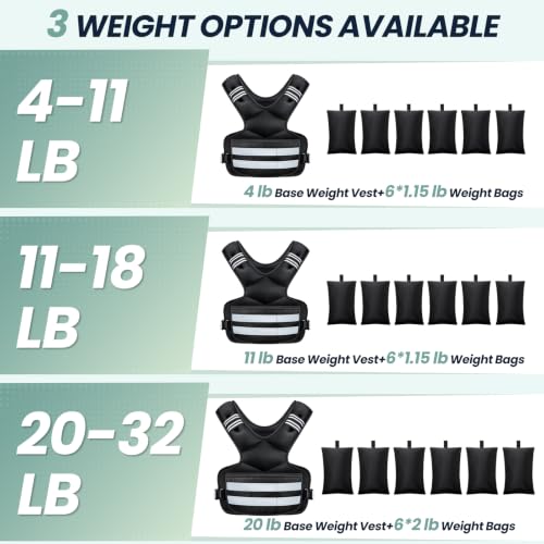 Adjustable Weighted Vest for Women and Men, 4-11lb/11-18lb/20-32lb Vest - size: 11-18 lbs