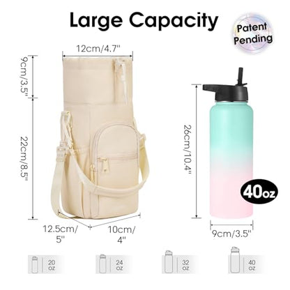 sportsnew 40oz Crossbody Water Bottle Bag for Gym Hiking - color: Beige