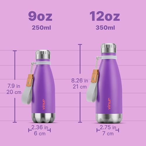 Kids Water Bottle-9 oz Leak Proof Insulated Water Bottle with Carry Rope - color: Purple, size: 9 Ounces