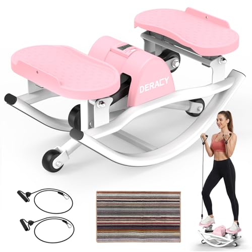 DERACY Upgraded 3D Rocking Stepper, Low-Impact Steppers for Exercise at Home, Stepper Side to Side with 2 Detachable Resistance Bands & Non-Slip Mat