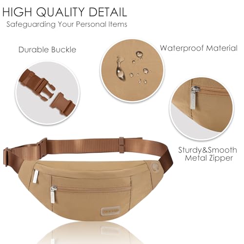 Fanny Pack Shoulder Sling Bag for Men Women, Crossbody Bag for Travel Running Fitness Workout Khaki Waist Pack with Adjustable Straps - color: Khaki