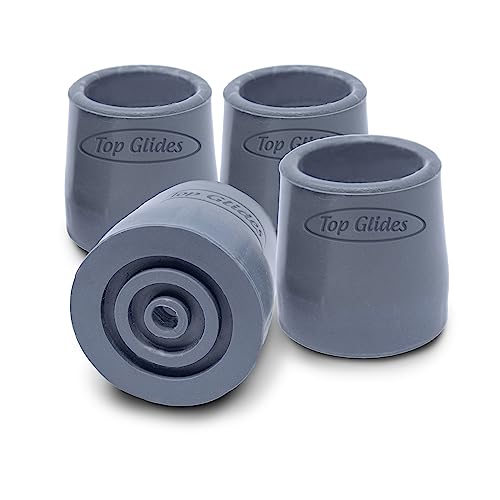 Top Glides Steel-Reinforced Walker, Commode, and Bath Bench Replacement Rubber Tips, Gray, 1" (Pack of 4)