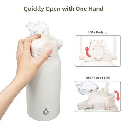 BJPKPK 45oz Insulated Water Bottle with Straw Lid, Stainless Steel Bottle - color: 45 ozWhite, size: 45 Ounces