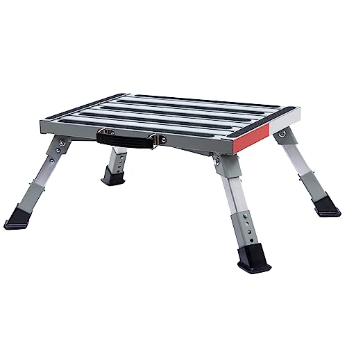 Homeon Wheels Adjustable Iron RV Step Stool, Folding Non-Slip Platform - color: Iron Sliver