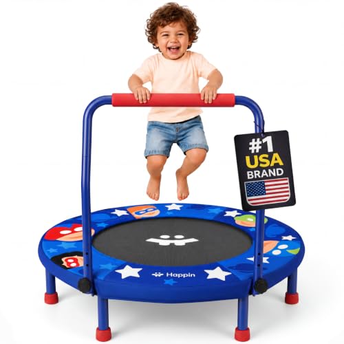 Happin 36" Toddler Trampoline for Kids with Handlebar, Foldable Indoor Mini - color: Blue and Red