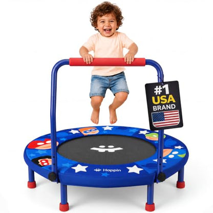 Happin 36" Toddler Trampoline for Kids with Handlebar, Foldable Indoor Mini - color: Blue and Red